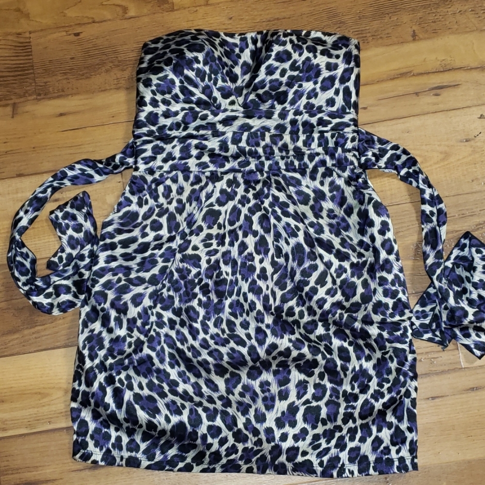 Purple Leopard print animal mini strapless dress Sexy!